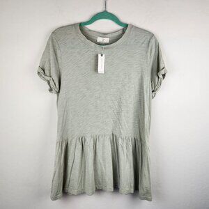 NWT Anthropologie T.la Short Sleeve Ruffle Peplum Tunic Top in Moss Green sz M